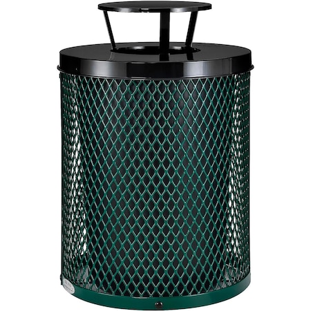 Global Industrial Outdoor Diamond Steel Trash Can With Rain Bonnet Lid, 36 Gallon, Green 261926GN